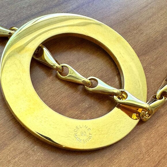 Vintage Celine Logo Disc Pendant Necklace Gold - Picture 4 of 4